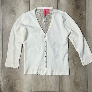 Charlotte Tarantola Womens Cardigan Sweater Rhinestone Buttons Ivory Size M